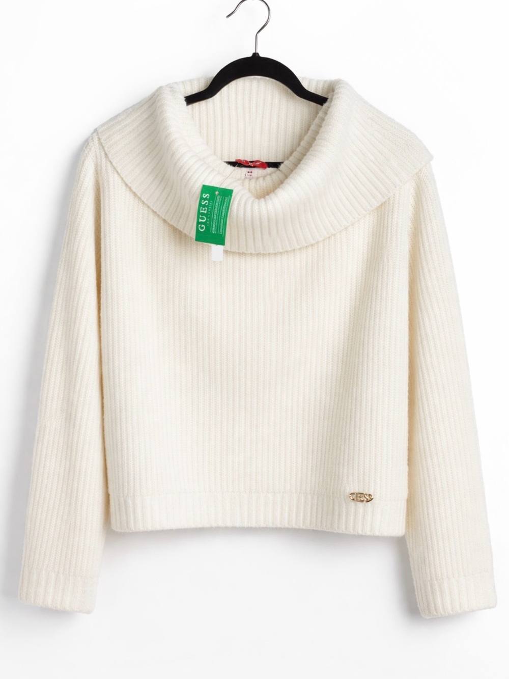 Guess Cream Ribbed Cowl Neck Sweater